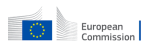 Logo of the European Commission, featuring a stylized gray building on the left, a blue rectangle with a circle of yellow stars in the center, and the words "European Commission" in gray text on the right.