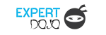 Logo of Expert Dojo featuring the words "EXPERT" in blue and "DOJO" in black, with a black ninja head to the right of the text. The ninja head has white eyes and a headband, giving it a simple, stylized appearance.