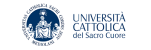 Logo of Università Cattolica del Sacro Cuore, featuring a blue circular emblem with a figure holding a staff in the center, surrounded by text. The name of the university is written to the right of the emblem in blue, in both Italian and English.